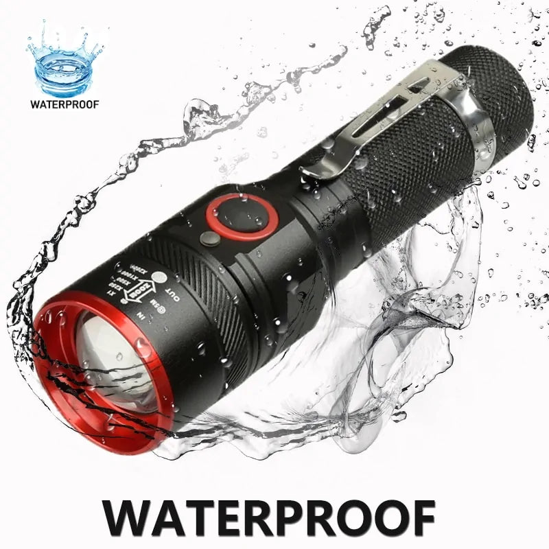 Waterproof 5200LM USB Rechargeable Flashlight - Bright & Portable