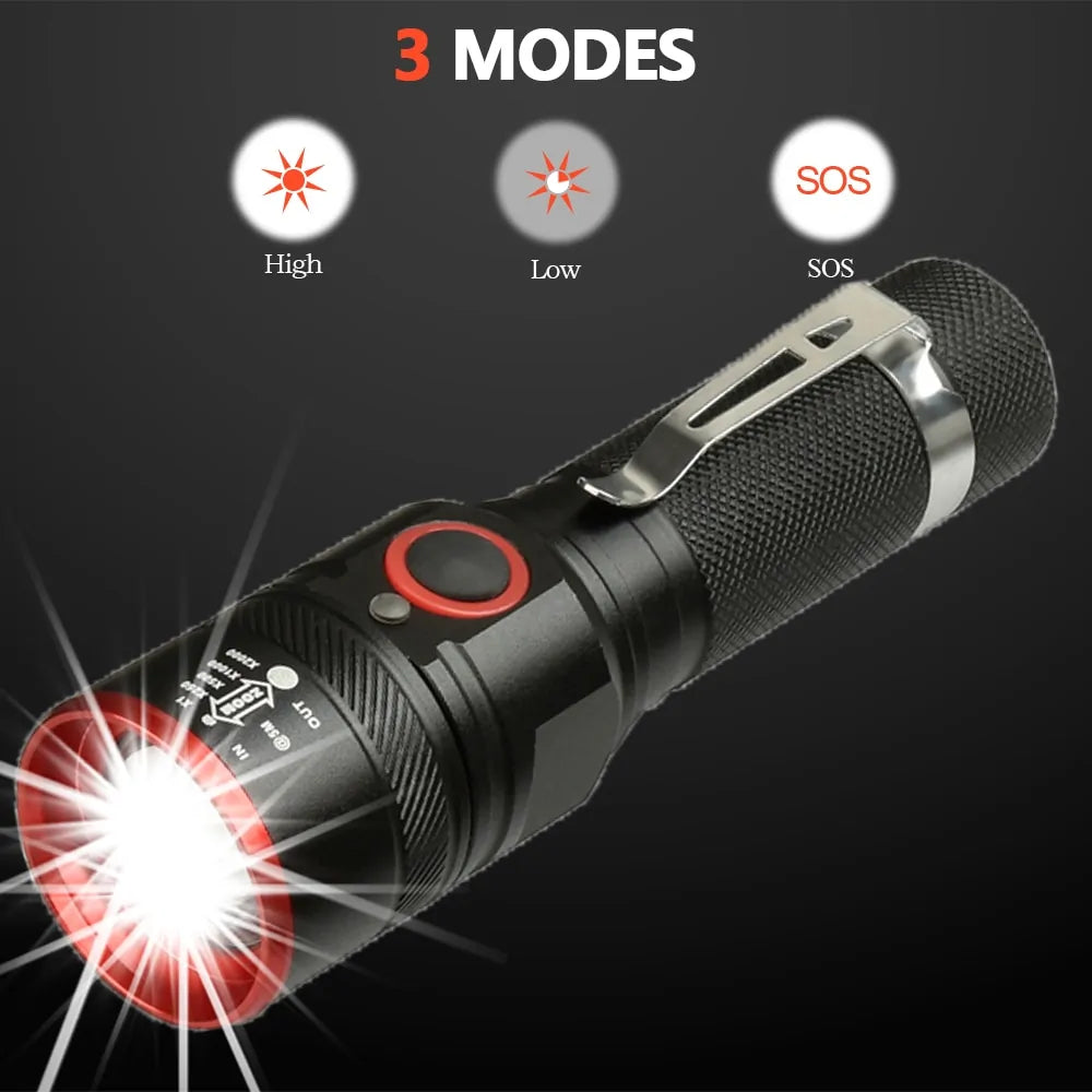 Waterproof 5200LM USB Rechargeable Flashlight - Bright & Portable