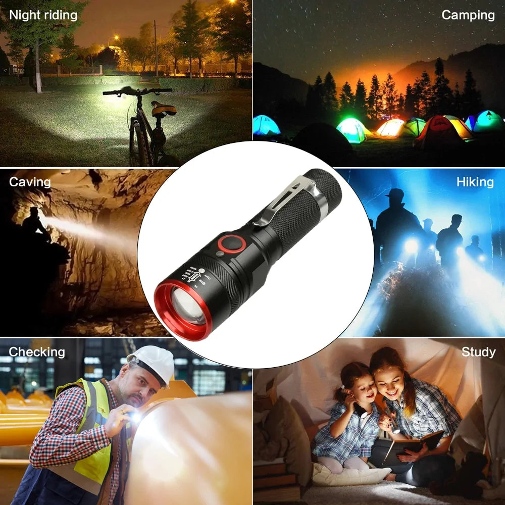 Waterproof 5200LM USB Rechargeable Flashlight - Bright & Portable