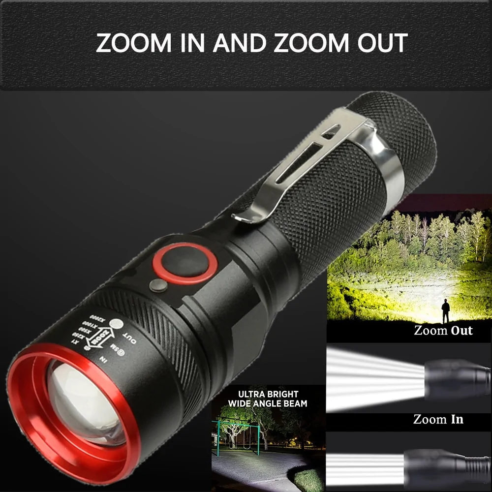 Waterproof 5200LM USB Rechargeable Flashlight - Bright & Portable