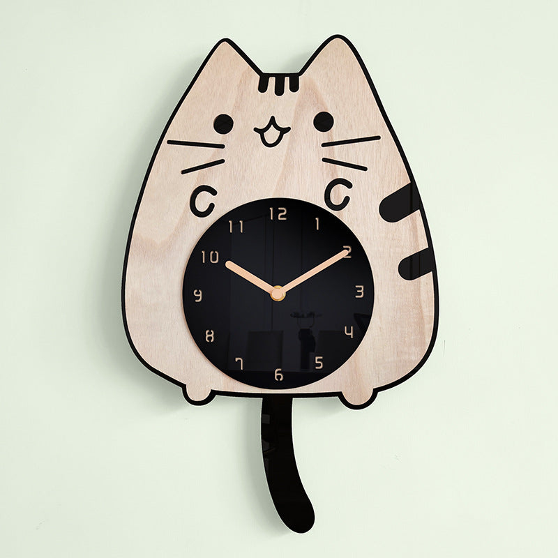 Wooden Cat Wall Clock