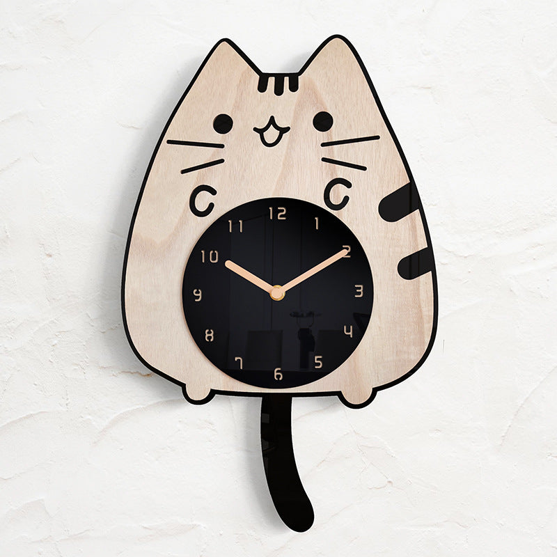 Wooden Cat Wall Clock